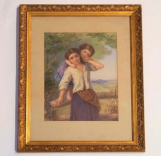 Signed 1869 Agnes Bouvier British Watercolor Painting
