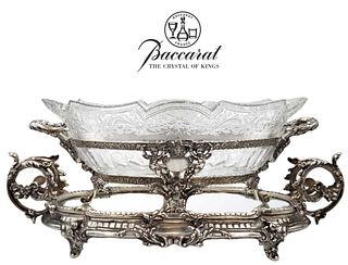 Large 19th C. French Silver Plated Centerpiece On Plateau with Baccarat Crystal