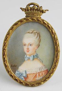 Late 19Th C Heller Madam Du Barry Miniature Portrait