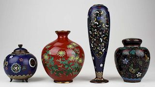 Four Fine Japanese Cloisonne Vases And Jars.