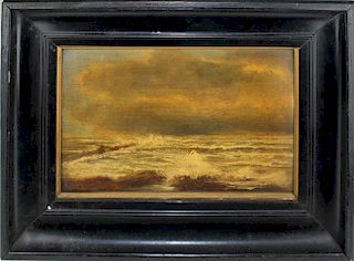 Circa 1870 Seascape Oil On Mahogany Panel