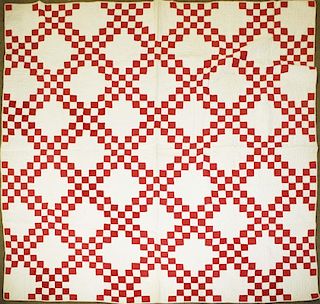 Late 19Th C Red & White Pieced Quilt