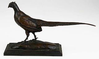 Early 20Th C Bronze Pheasant After Antoine-Louis Bayre