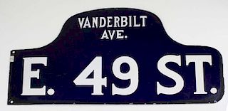 Ca 1920'S East 49Th St At Vanderbilt Ave, Nyc Street Sign