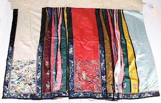 19Th C Chinese Embroidered Silk Skirt With Multiple Various Colored Panels.
