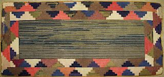 Early 19Th C New England Hooked Rug W/ Geometric Design