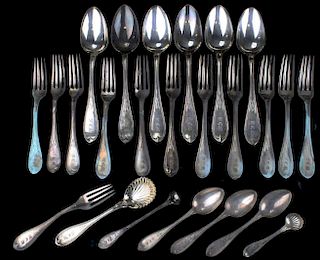 24 Pcs Theodore Evans & Co. Nyc Coin Silver Flatware