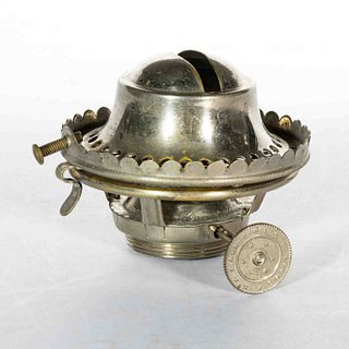 NICKEL-PLATED BRASS LATE-PERIOD "SURPRISE"- STYLE LIP BURNER WITH C. J. KNAPP EXTINGUISHER SNUFFER FEATURE