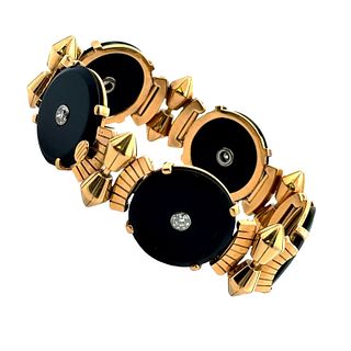 Retro 18k Gold Bracelet with Diamonds & Onyx