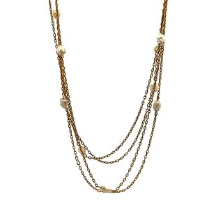 Vintage 10k Gold Chain with baroque Pearls