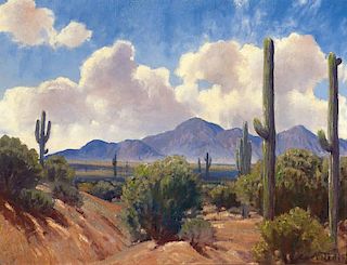 Carl Redin 1892 - 1944 | Saguaros and Mountains