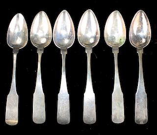 6 Early 19Th C. American Coin Silver Table Spoons