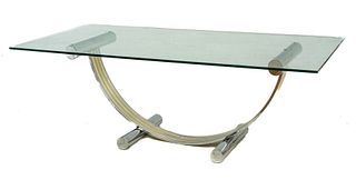 Romeo Rega (Italy, 1925-1984) Glass Top & Chromed Steel Dining Table, H 27.5" W 40" L 80"