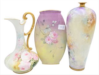 Three Piece Limoges France Hand Painted Gilt Floral Porcelain Lot