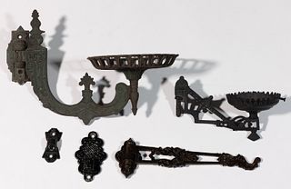 ASSORTED CAST-IRON BRACKET LAMP PARTS, LOT OF FIVE