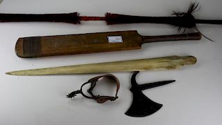 Circa 1900 Cricket Bat, Spear, Axe Etc