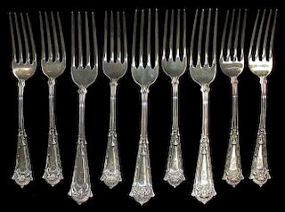 9 Whiting Mfg. Co "Egyptian" Sterling Silver Forks Incl.