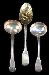 3 Pcs Early 19Th C. London Sterling Silver Serving Flatware
