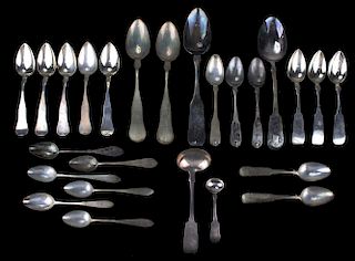 25 Pcs Early 19Th C.  Coin Silver Flatware Including