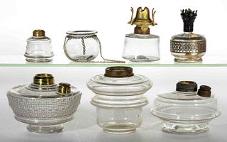 ASSORTED GLASS LAMP FONTS, LOT OF SIX