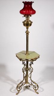 VICTORIAN CAST-BRASS AND ONYX FLOOR / PIANO LAMP