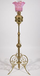 VICTORIAN CAST-BRASS KEROSENE PIANO LAMP