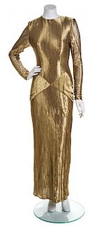 * A Bill Blass Metallic Gold Gown, No Size.