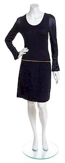* A Chanel Boutique Navy Knit, Boucle, and Silk Long Sleeve Dress, Size 38.