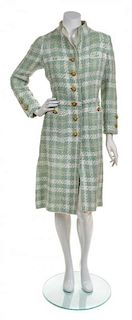* A Chanel Green Boucle Plaid Coat, No Size.
