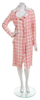 * A Chanel Pink and White Boucle Plaid Coat, Size 36.