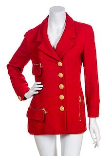 * A Chanel Red Boucle Jacket, No Size.