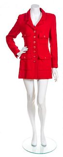 * A Chanel Red Wool Boucle Jacket, Size 36.