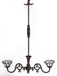 CAST-IRON BRADLEY & HUBBARD NO. 1000 HANGING DOUBLE-ARM CHANDELIER / LAMP FRAME