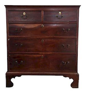 A George II Mahogany Chest of Drawers Height 45 x width 40 1/4 x depth 18 3/4 inches.