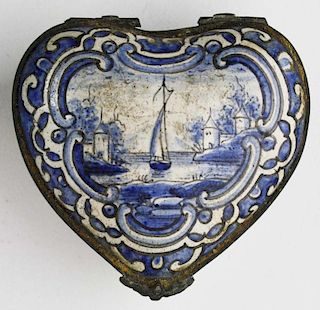 18Th C. Delft Blue Tin Glaze Ceramic Heart Shaped Dresser