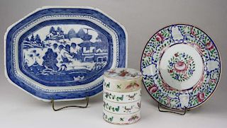 3 Pcs Chinese Export Porcelain Incl. Blue And White  Canton