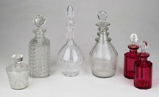 Group Of 6 Glass Decanters And Dresser Bottles Including
