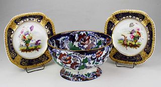 Pair Of Early English Swansea Floral Porcelain Gilt Cobalt