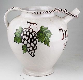 Italian Faience Pottery Wine Jug With Grape Decoration