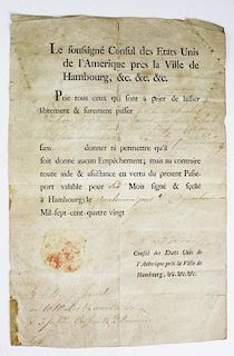 Dec 4, 1794 Us Consul Passport For Charles Bingham