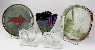 Pr. Mid-Century Crystal Art Glass Nautilus Footed Vases
