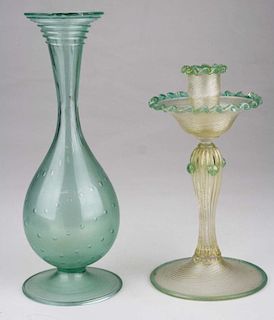 Venetian Murano Blown Aqua Glass Footed Vase