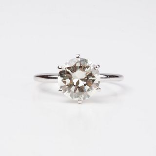 14k Solitaire Diamond 2.92 Carat Ring, White Gold
