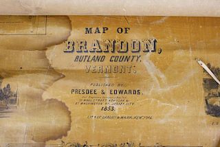 1853 Presdee & Edwards Wall Map Of Brandon, Vt