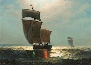 JAMES G. TYLER (American, 1855-1931), Ship at Night