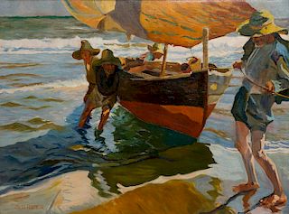 ARTHUR GROVER RIDER (American, 1886-1975), Boat Comng Ashore