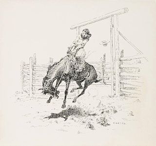 Olaf Seltzer 1877 - 1957 | The Kid - still a tender foot, riding his first bronc.