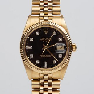Rolex 14K Oyster Perpetual Date Watch w/Diamond Dial