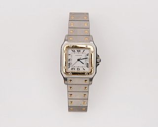 CARTIER 18K Yellow Gold and Stainless Steel "Santos" Wristwatch