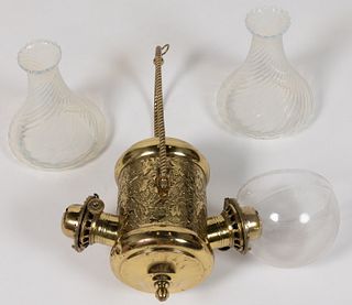 ANGLE LAMP CO. GRAPE KEROSENE DOUBLE HANGING LAMP